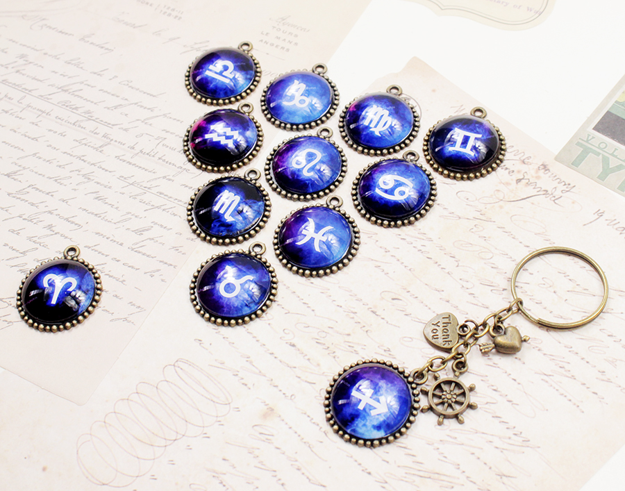 Móc khóa 12 cung hoàng đạo Zodiac màu sắc tươi sáng siêu đẹp 06646-MK0021