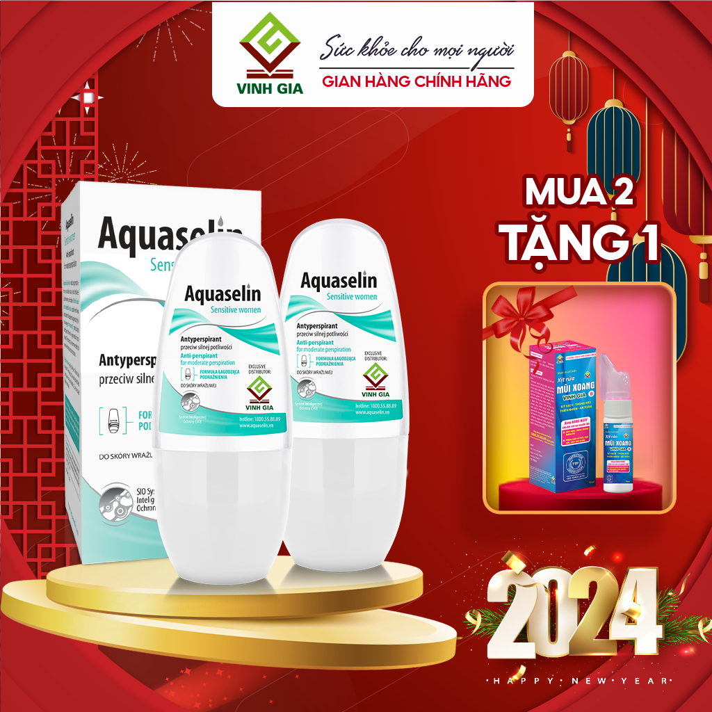 Combo 2 Lăn Khử Mùi AQUASELIN Sensitive Women Không Gây Thâm Nách, Ố Vàng Áo - 50ml