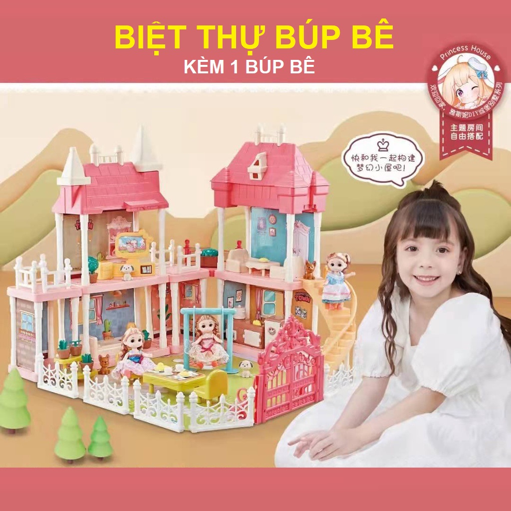 Nhà búp bê cỡ lớn đồ chơi mô hình cho bé lắp ráp tăng trí tưởng tượng, quà tặng sinh nhật cho bé