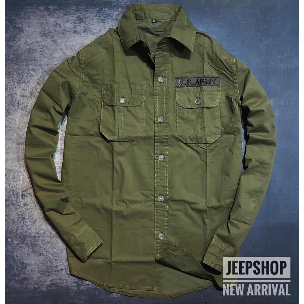 Áo sơ mi dài tay US.Army_kaki_túi hộp - xanh lợt, xanh lợt