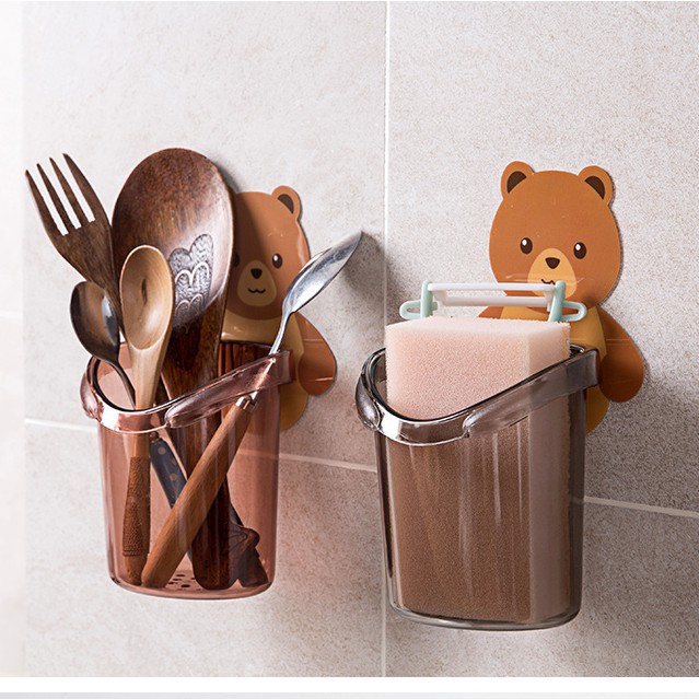 Cốc gấu đựng bàn chải và kem đánh răng dán tường HT081 - Giao Ngẫu Nhiên