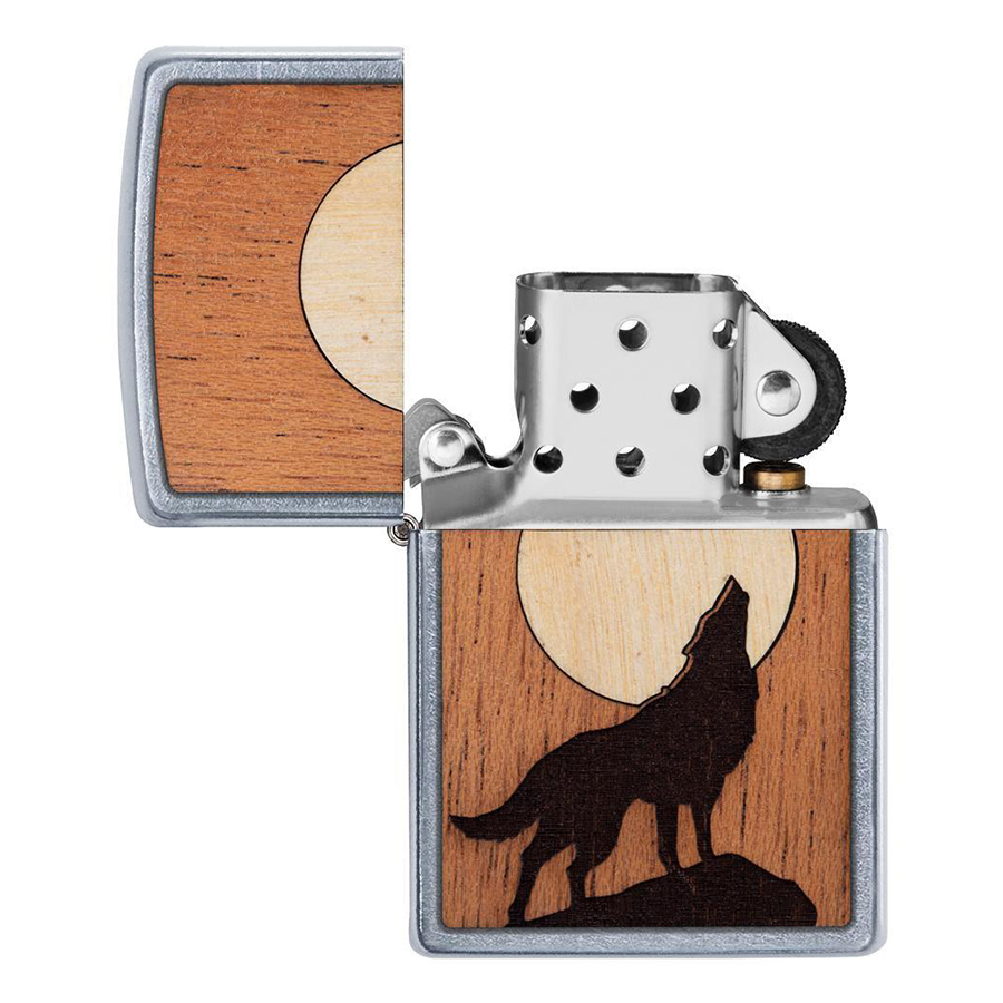 Bật Lửa Zippo 49043 – Zippo WOODCHUCK USA Howling Wolf Street Chrome