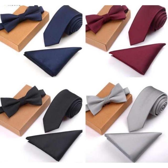 Combo Cà vạt bản nhỏ kèm Khăn và Nơ