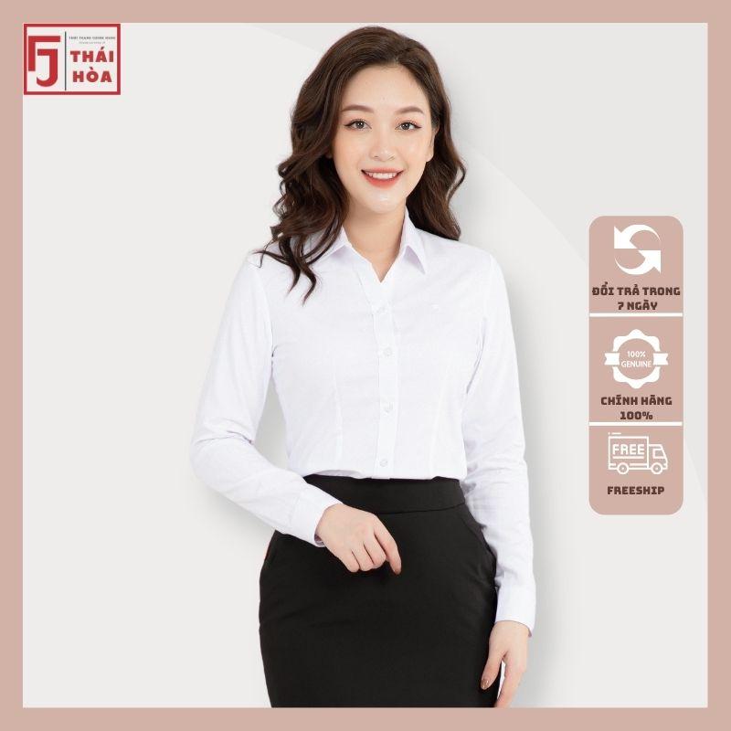 Áo sơ mi nữ Thái Hoà công sở đẹp kẻ tăm caro cao cấp màu trắng cotton 631-30-01