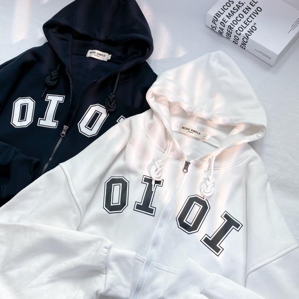 Áo Khoác Hoodie Croptop OI OI Tay Bồng Form Rộng Vải Nỉ Lót Bông Ulzzang