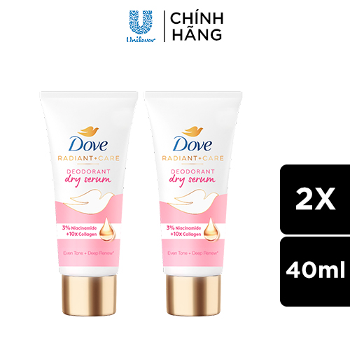 Combo 2 Kem ngăn mùi tinh chất serum vùng cánh cao cấp Dove dành cho nữ với 3% Niacinamide mờ thâm thu nhỏ lỗ chân lông 40ml