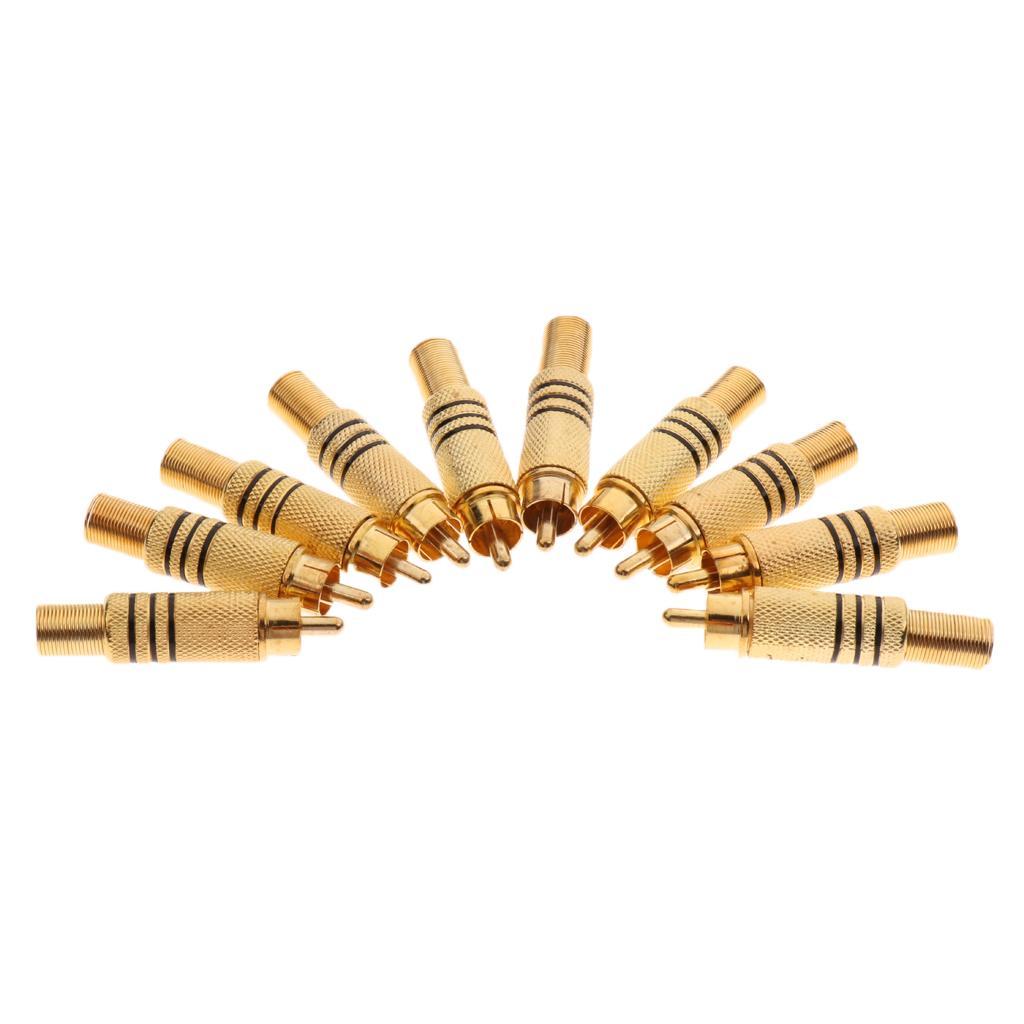 10xRCA Male Plug Solder Audio Video Cable Cord Adapter Connector Gold Plated