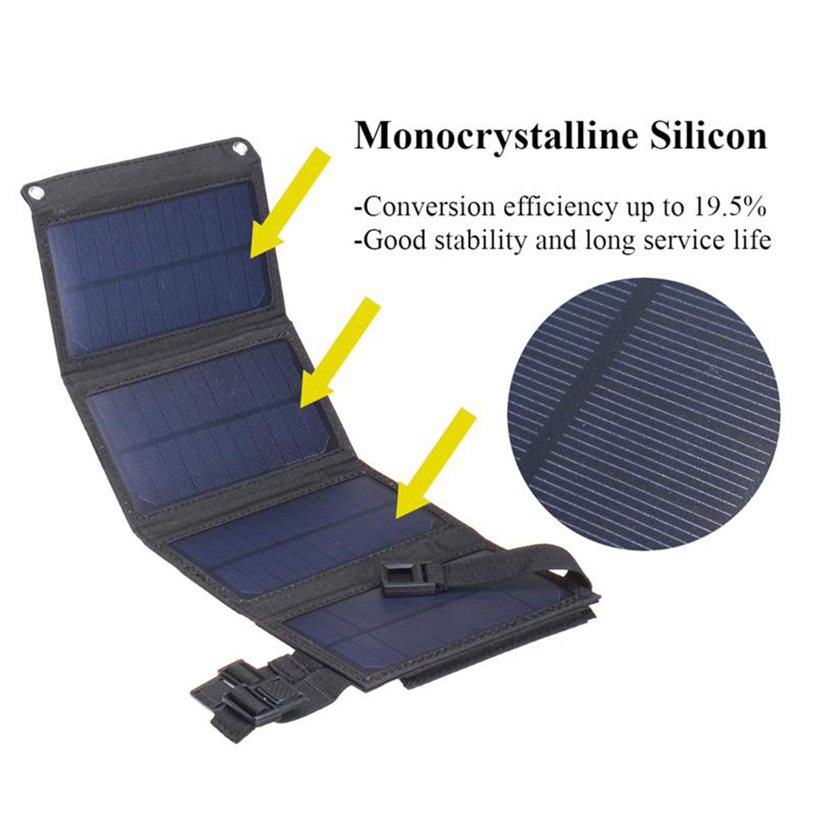 2023 Bộ pin mặt trời có thể gập lại 20W mới 5V USB Sunpower Pin mặt trời Gói ngân hàng Tấm năng lượng mặt trời chống nước cho đi bộ đường dài cắm trại ngoài trời Màu sắc: 5v 20w Đen