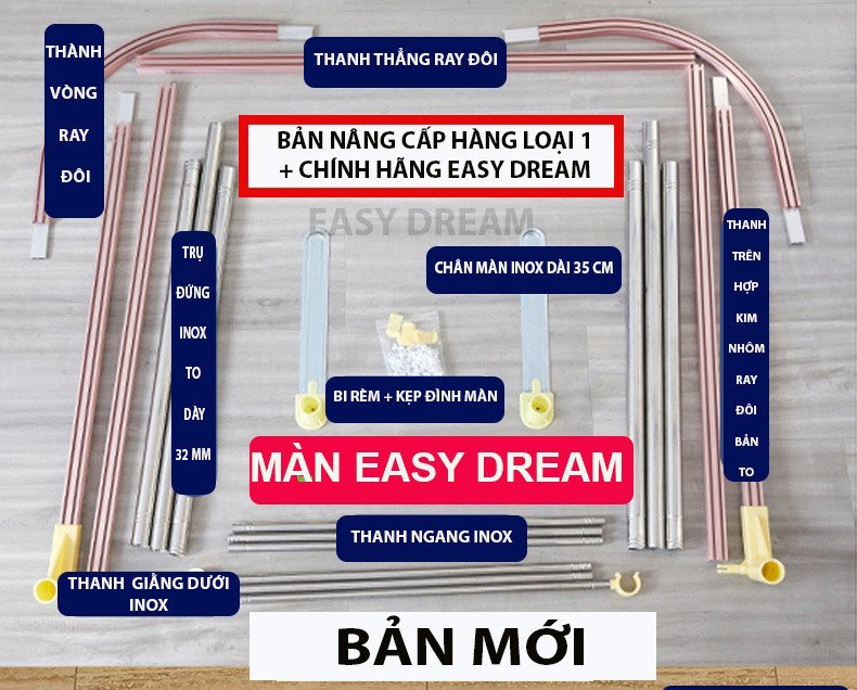 Màn khung không khoan tường - Mùng ngủ cao cấp EASY DREAM -chống muỗi kiểu dáng công chúa chống muỗi đẹp mẫu mới đẹp khung inox kết hợp hợp kim nhôm