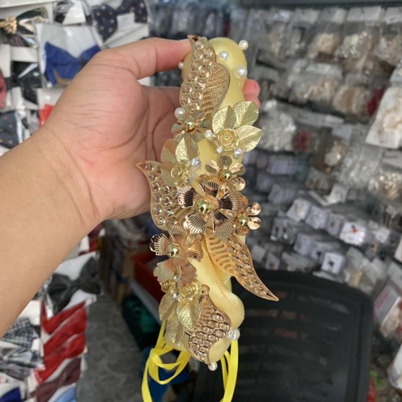 Mấn mỹ nhân cài tóc cô dâu màu vàng đính hoa đồng giangpkc