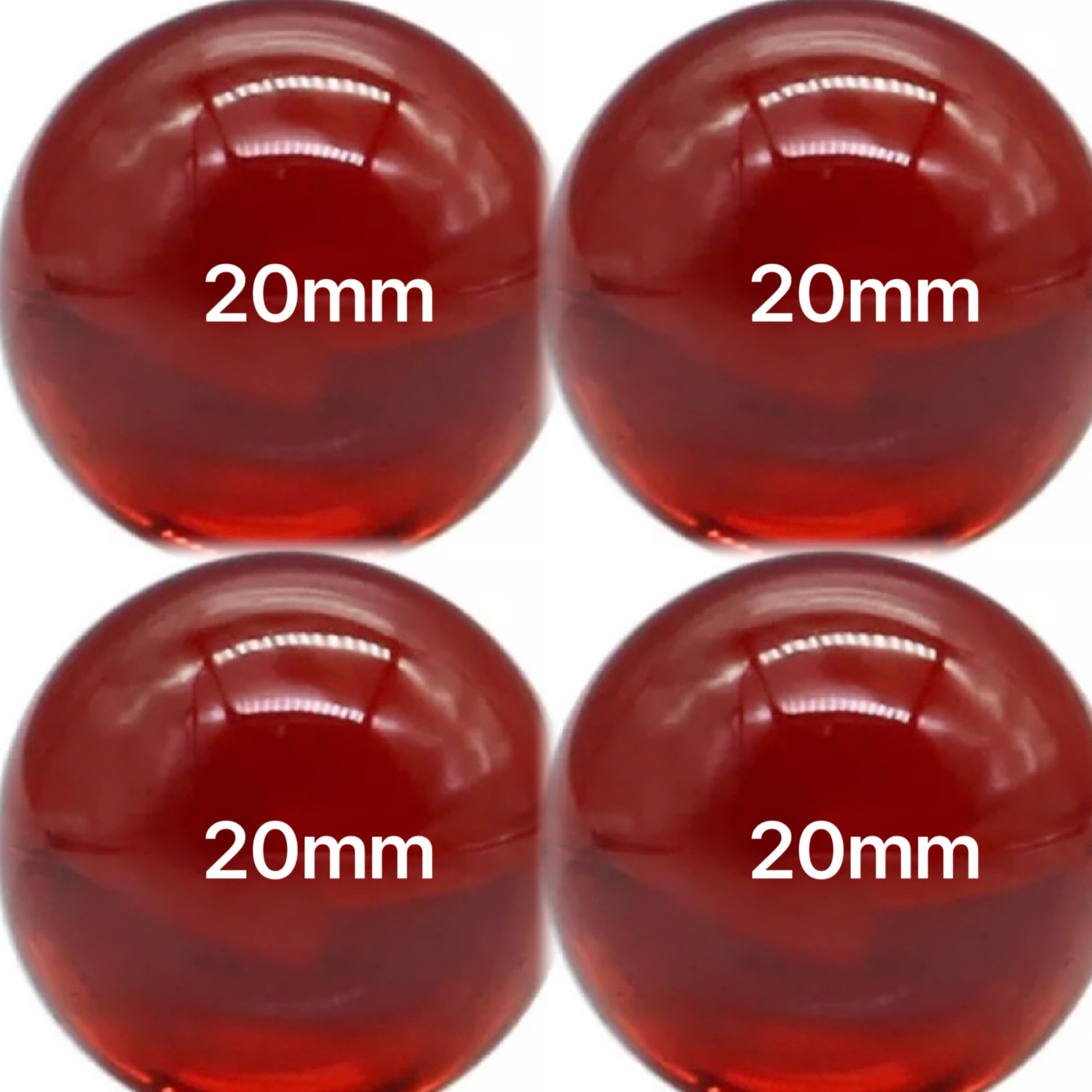 4 viên 20mm bi thuỷ tinh trong suốt màu đỏ - bi trang trí và sưu tầm