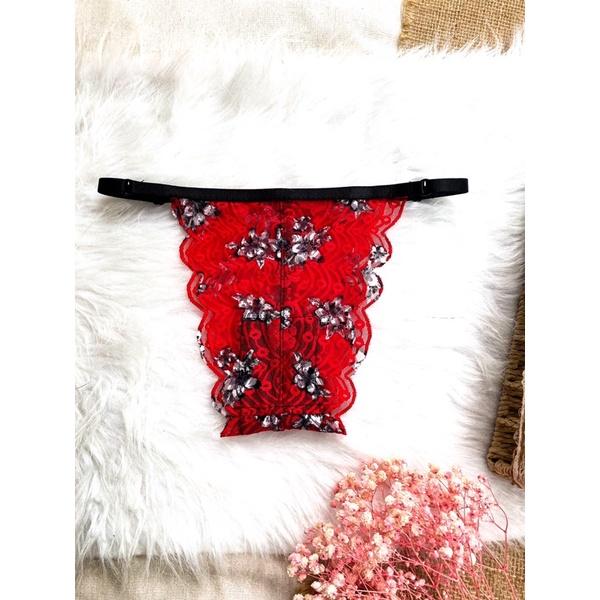 SET BRALETTE REN MÚT NGỰC HOA ĐỎ TƯƠI
