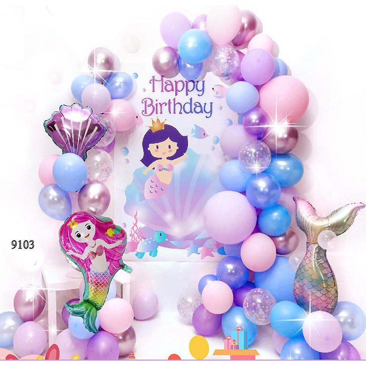 Set Trang Trí Sinh Nhật Hình Poster Nàng Tiên Cá - Bộ Trang Trí Cho Thôi Nôi Cho Các Bé Trai, Bé Gái - Happy Birthday