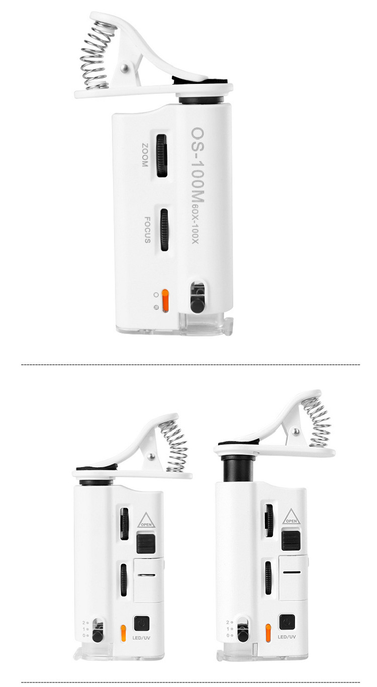 Kính lúp kẹp điện thoại độ phóng đại 60-100 lần có đèn Led chiếu sáng