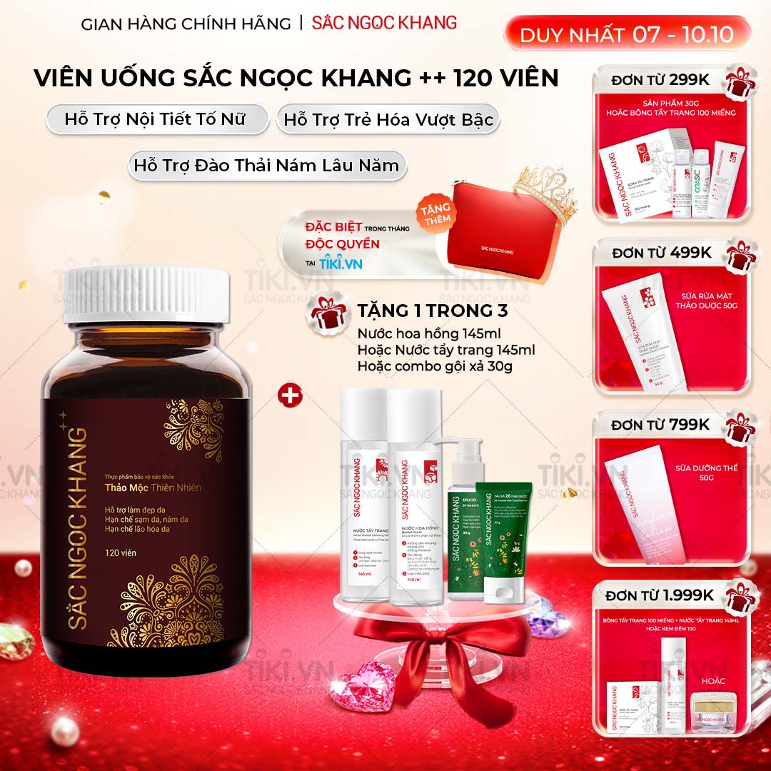 Viên uống Sắc Ngọc Khang  120 viên giúp trẻ hóa Làn da làm mờ sạm nám tàn nhang hiệu quả, tăng cường tính đàn hồi cho làn da, hỗ trợ cải thiện và phục hồi da bị lão hóa vượt trội