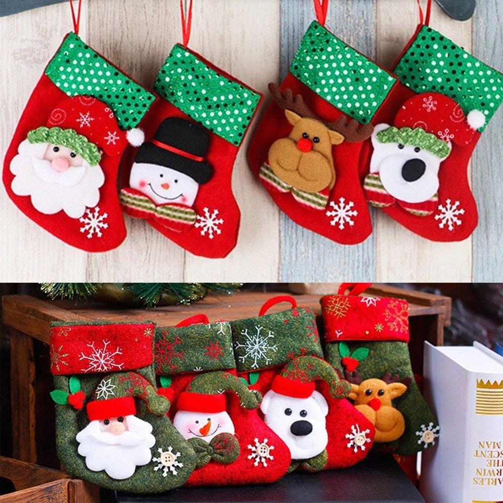 Set 5 Túi Đựng Kẹo / Bánh Quy Trang Trí Cây Thông Giáng Sinh Hình Vớ / Ông Già Noel / Người Tuyết / Ông Già Noel Cỡ Lớn
