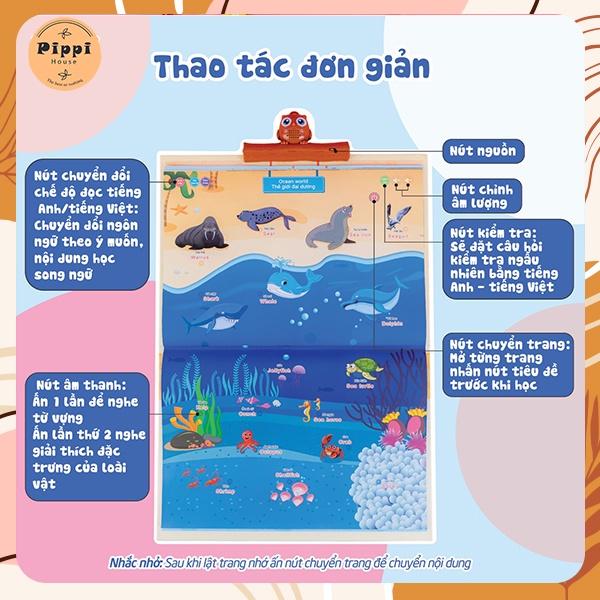 Sách âm thanh 900 nút song ngữ Anh Việt Hopkids 51 trang + 48 bài hát tiếng Anh kèm dây sạc