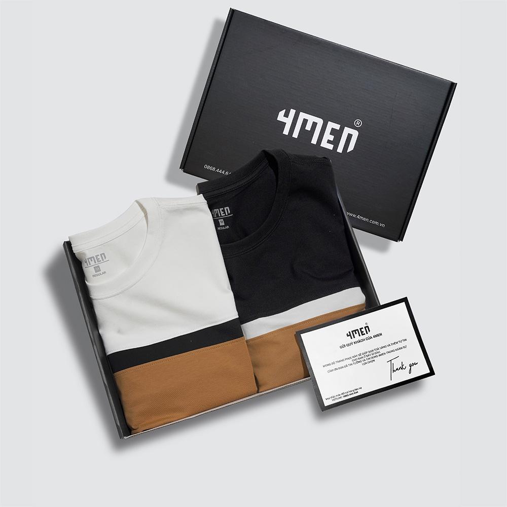Áo thun nam ngắn tay đẹp 4MEN AT060 cổ tròn, form regular, vải cotton cao cấp co giãn, phối màu trẻ trung ấn tượng