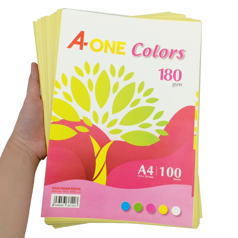 Giấy Màu Bìa Thái A-One A4 180gsm - Mẫu 1 - Màu Vàng