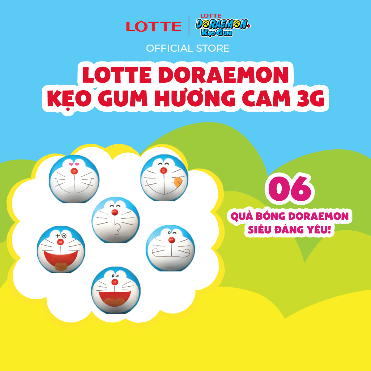 Combo 9 hộp Lotte Doraemon - Kẹo gum hương cam 3 g