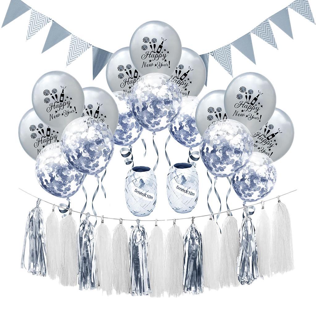 Happy New Year Balloon Tassel Bunting Banner Set Party Decoration Gold