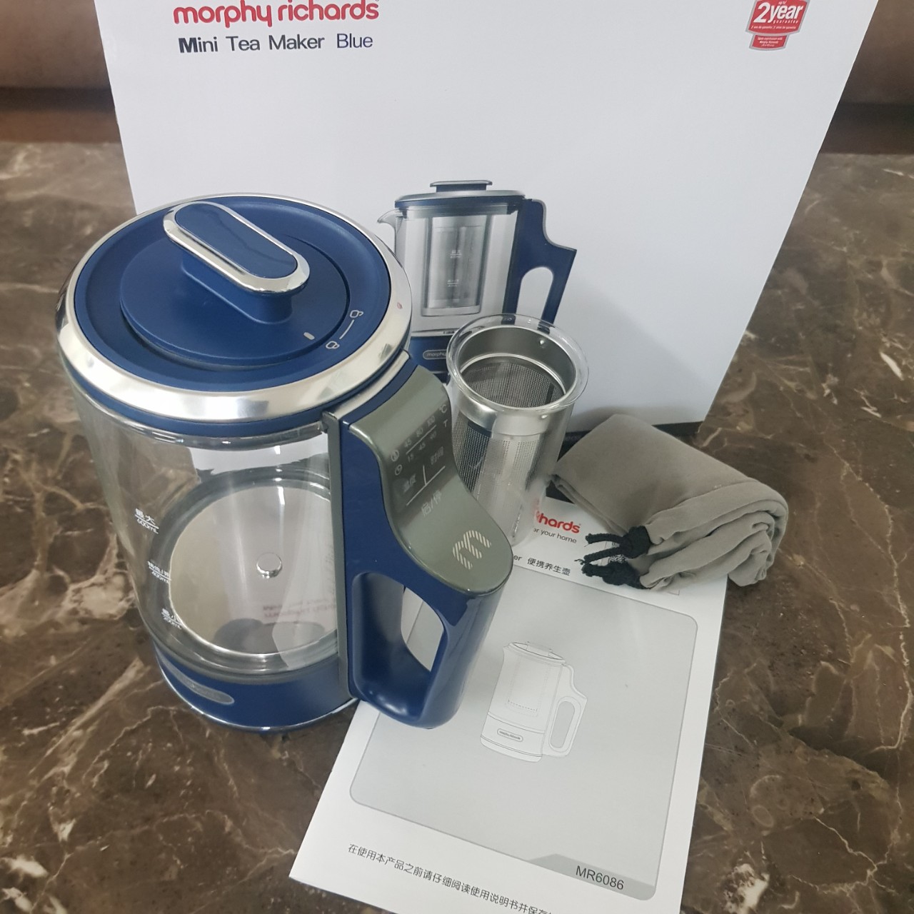 Bình đun nước, pha trà,đa chức năng Morphy Richards MR6086 dung tích 600ml, công suất 400W, nhiệt độ điều chỉnh: 45 ℃, 80 ℃, 100 ℃-Hàng chính hãng