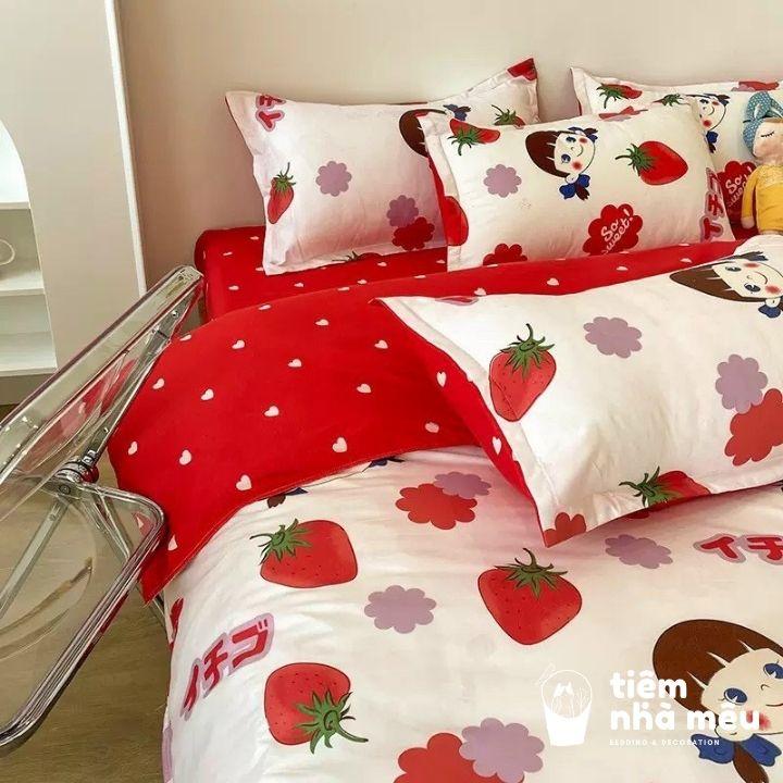 Bộ Chăn Ga Gối Cotton 3Dm6/m8/2m-Tiệm Nhà MêuSet 4 Món 2 Vỏ gối ,drap , vỏ chăn Hoa Lá Thoáng mát Mềm Mịn Cao Cấp