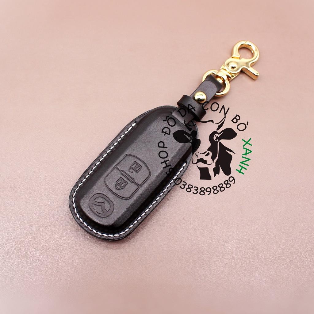 Bao da dành cho Chìa Khoá Ép Phom Mazda 2, Mazda 3, Mazda 6, CX5, CX8, CX9 handmade da thật 002e