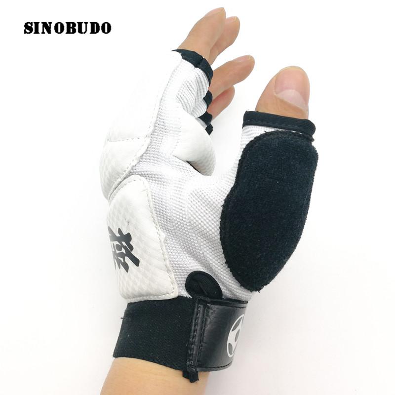 Sinobudo Kyokushin Karate Fighting Bàn tay Bảo vệ Kyokushinkai Karate Găng tay PU thể thao võ thuật thể thao Găng tay Color: White Size: XS Long 16.5cm