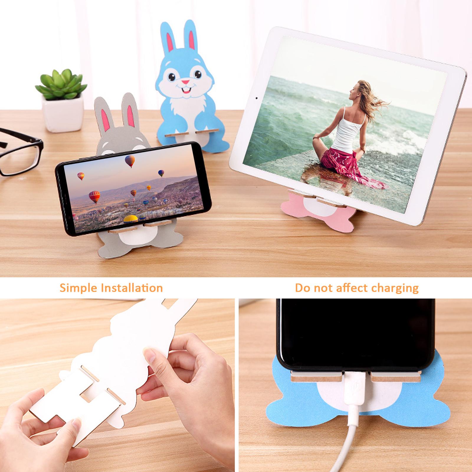 Wooden Mobile Phone Holder Stand Cute Cartoon Bunny Desktop Phone Support Tablet Bracket Cellphone Mount