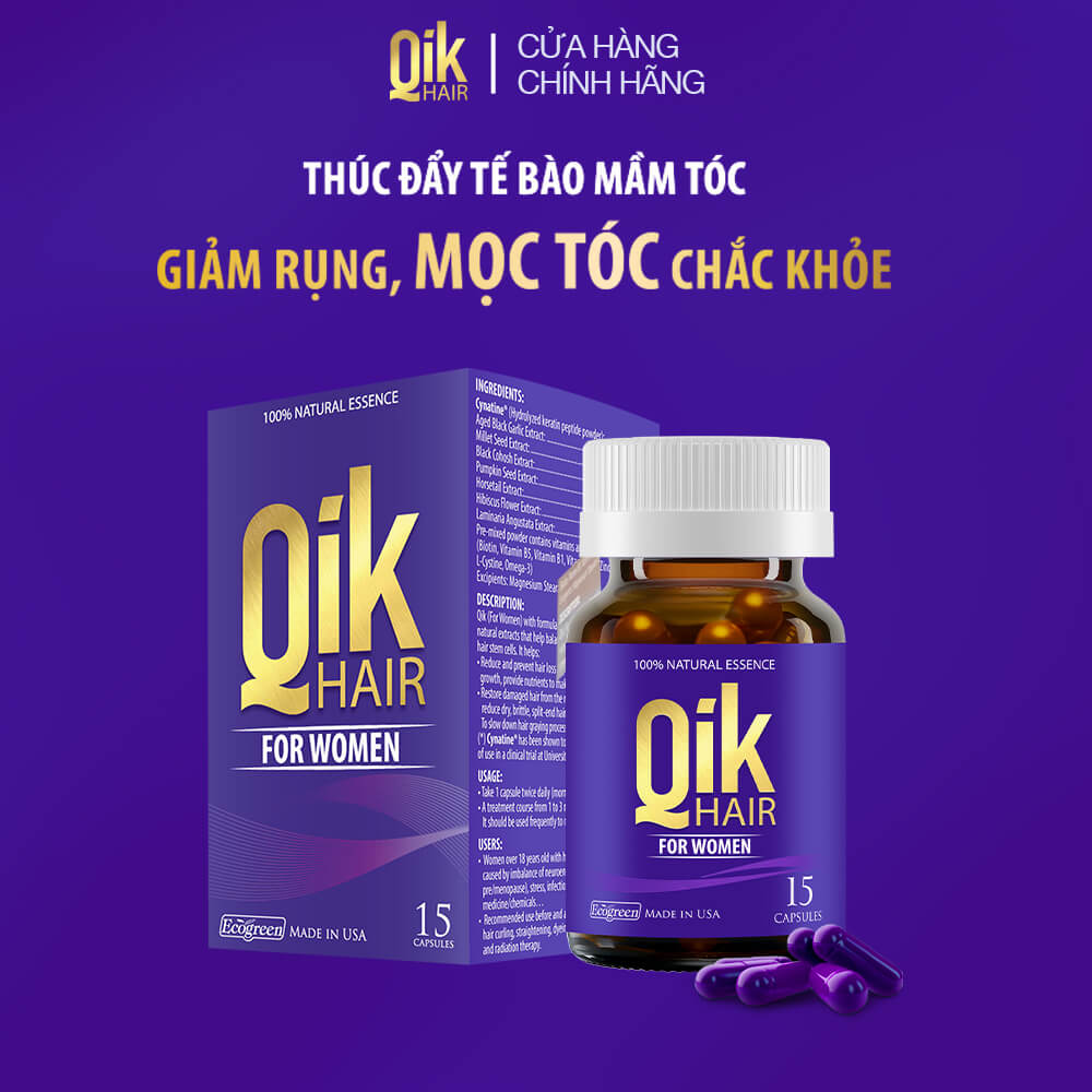 Viên uống QIK HAIR (cho Nữ) hỗ trợ giảm rụng, mọc tóc chắc khỏe (15 viên)