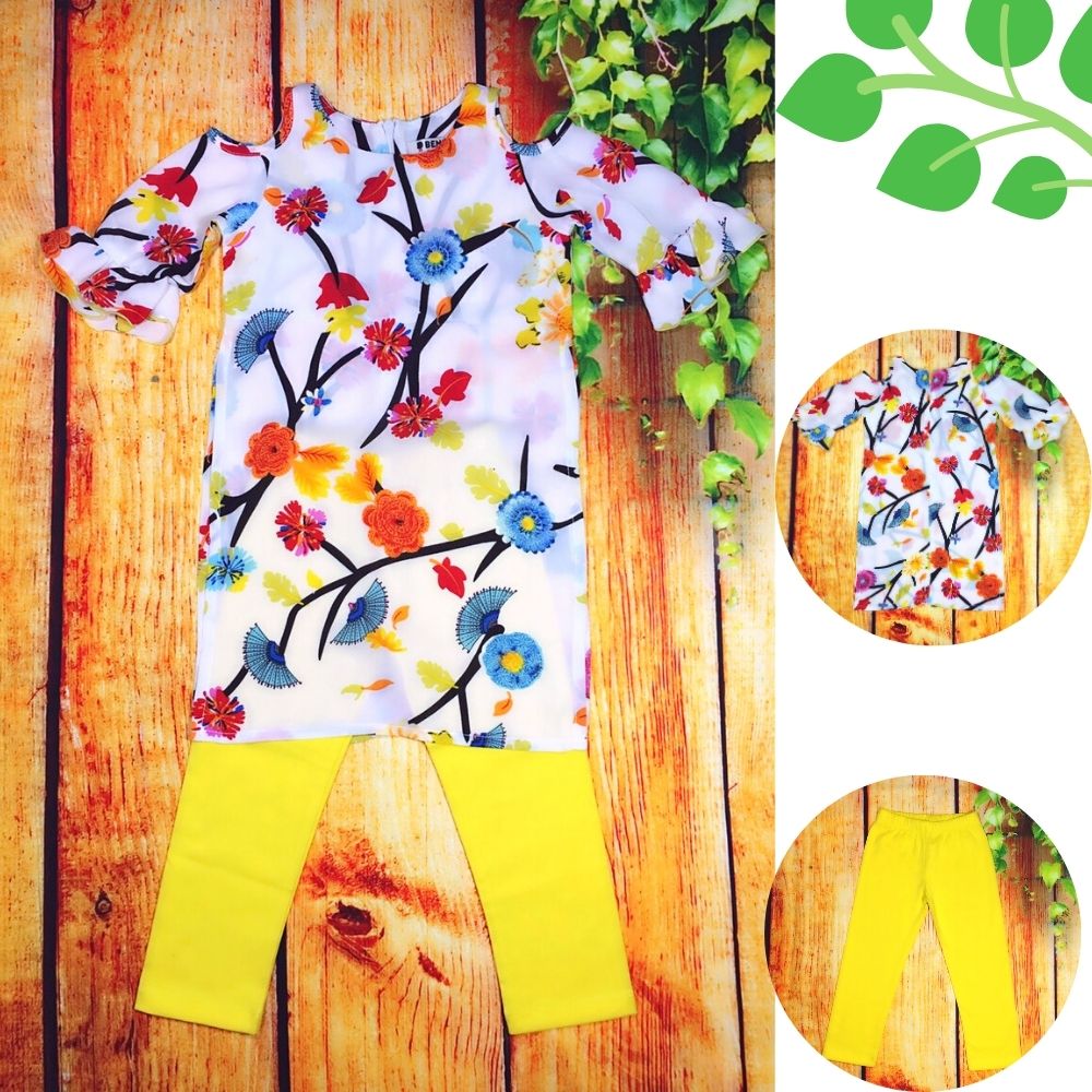 Áo dài cách tân cho bé gái từ 10-26kg - áo dài vải chiffon quần thun cotton co giãn.