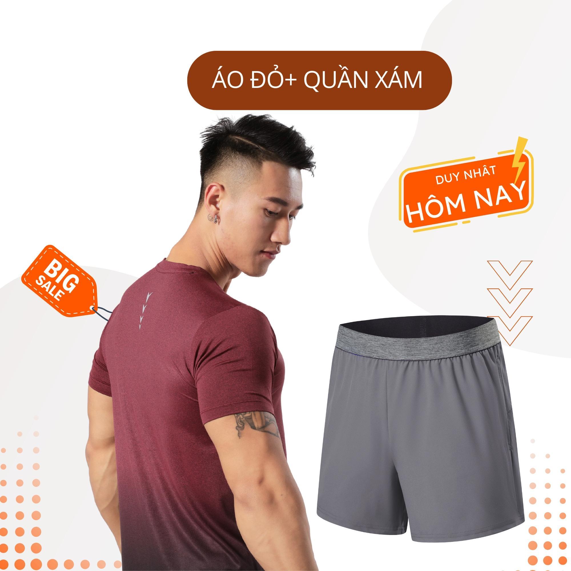 Combo Áo Quần Thể Thao Thời Trang Nam Tính Thoáng Mát Áo Body Fit Màu Ombre + Quần Siêu Mát Vải Trơn Lưng Chun Bản To BST Mùa Hè BEATME - M