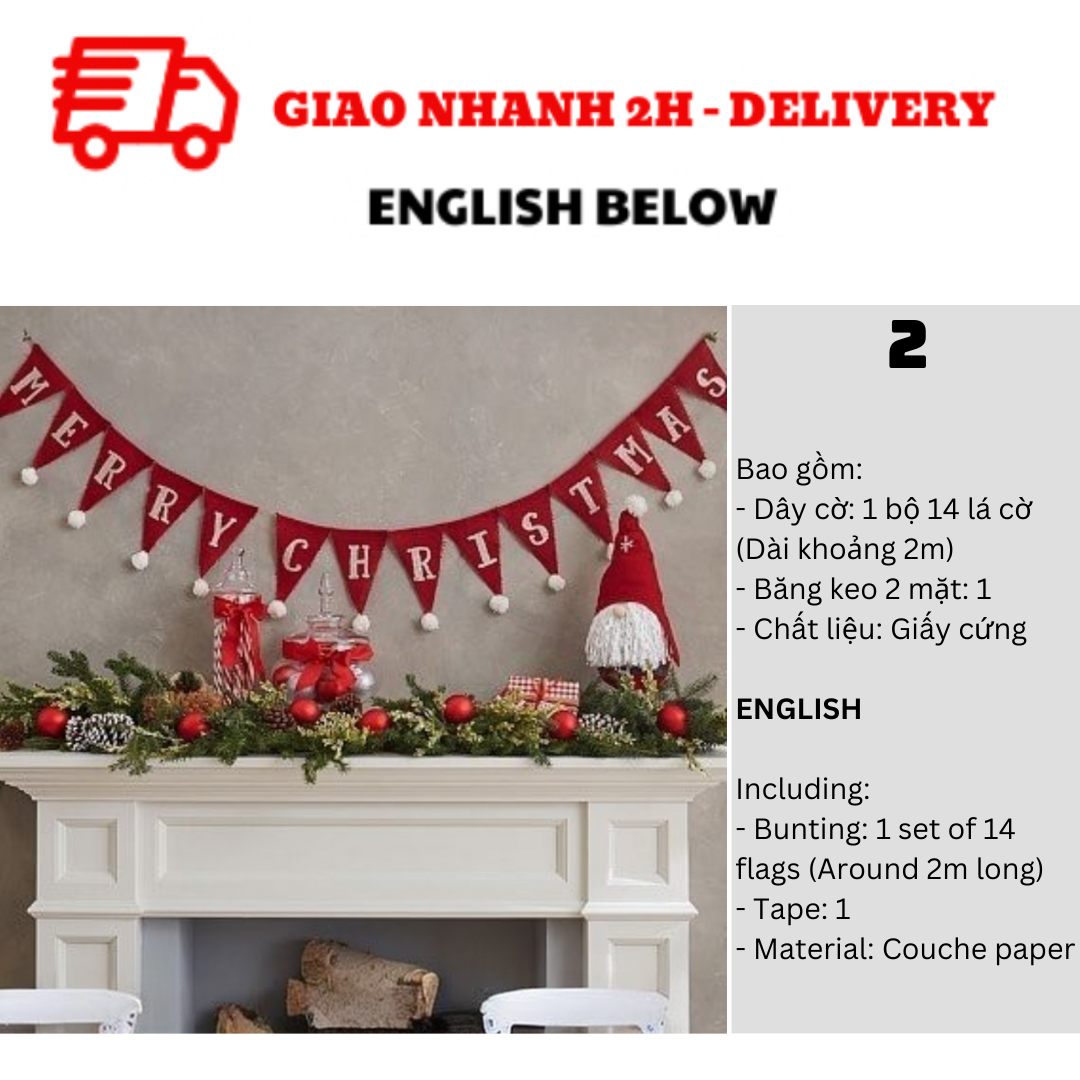 Bộ Dây Cờ Noel Trang Trí Tiệc Nhiều Mẫu - Merry Christmas Bunting DCXM10