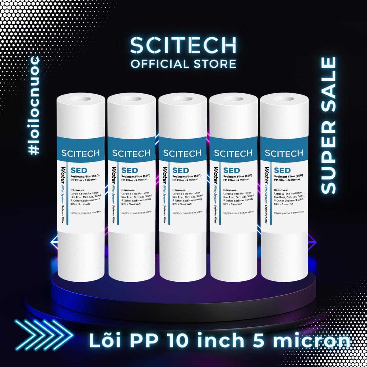 Combo 5 lõi lọc PP 10 inch 5 micron - Lõi số 1 máy lọc nước Nano/UF/RO, bộ lọc thô - Hàng chính hãng