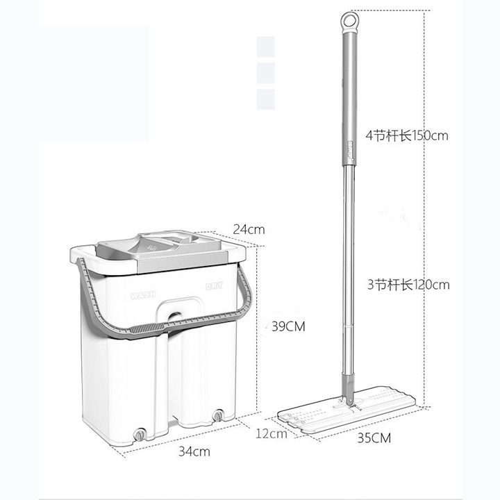 Chổi lau nhà tự vắt cao cấp kèm thùng - Tặng kèm móc treo chổi