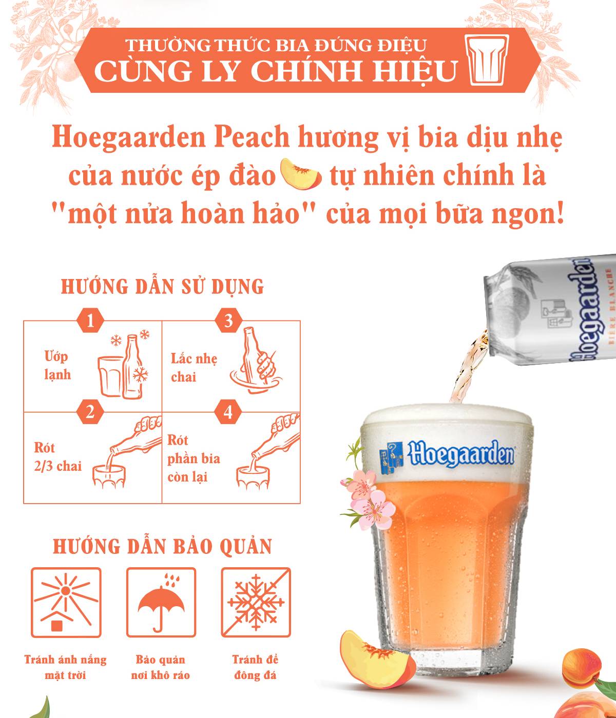 Lốc 6 Hoegaarden Trái Cây Mix Vị (3 Lon Hoegaarden Rosee 330ml và 3 lon Hoegaarden Peach 500ml)