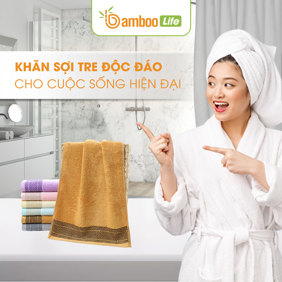 Khăn tắm sợi tre Bamboo Life hàng chính hãng Khăn lau người mềm mại kháng khuẩn siêu thấm hút an toàn cho da ngay cả với trẻ sơ sinh BL046