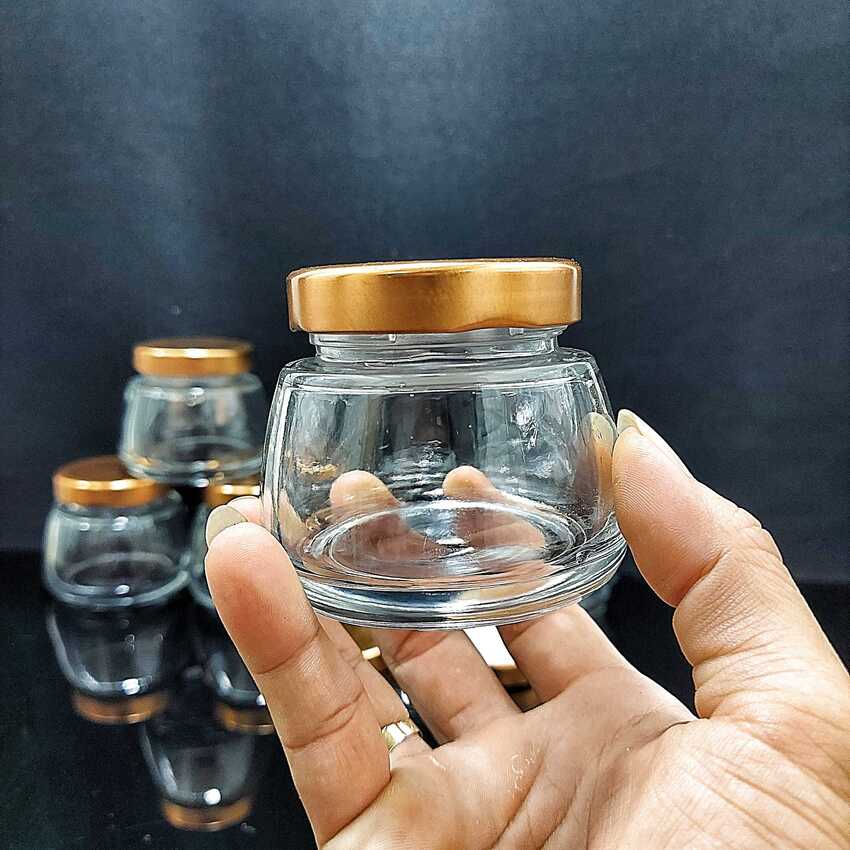 Lọ Thủy Tinh 150ML nắp thiếc màu đồng – vai thon, cực dày, siêu trong - Hủ Chưng Yến , Hũ Làm Sữa Chua , Lọ Đựng Sữa Chua , dầu dừa, thực phẩm, mỹ phẩm, gia vị