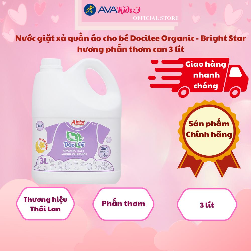 Nước giặt xả quần áo cho bé Docilee Organic - Bright Star hương phấn thơm can 3 lít