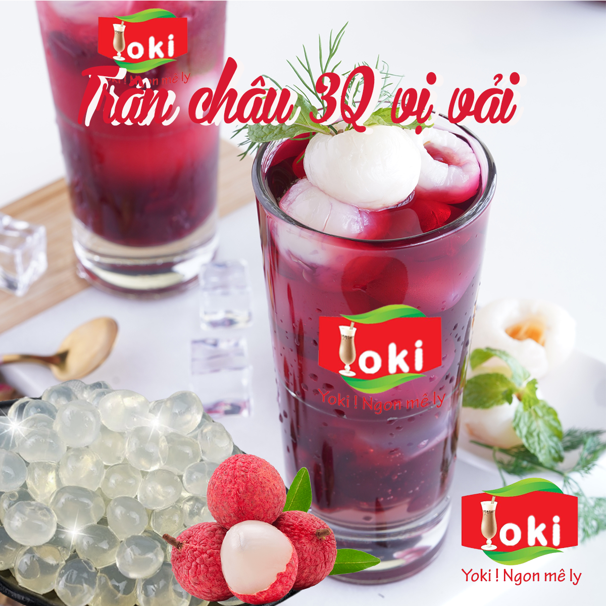 Combo Trân châu 3Q hương Matcha Yoki và Trân châu 3Q hương vải Yoki