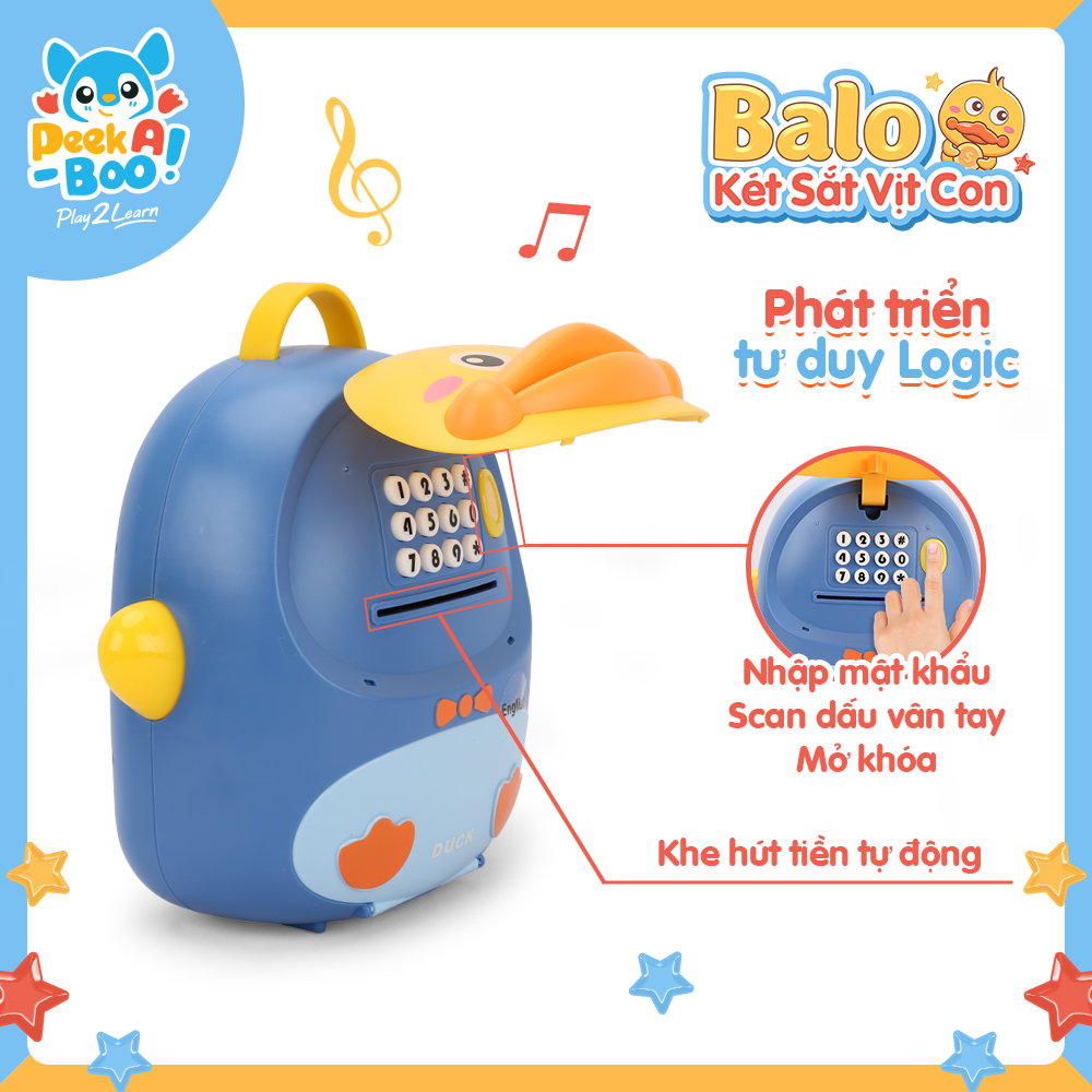 Đồ Chơi PEEK A BOO Đồ Chơi Balo Két Sắt Vịt Con Cho Bé-Xanh PAB023B