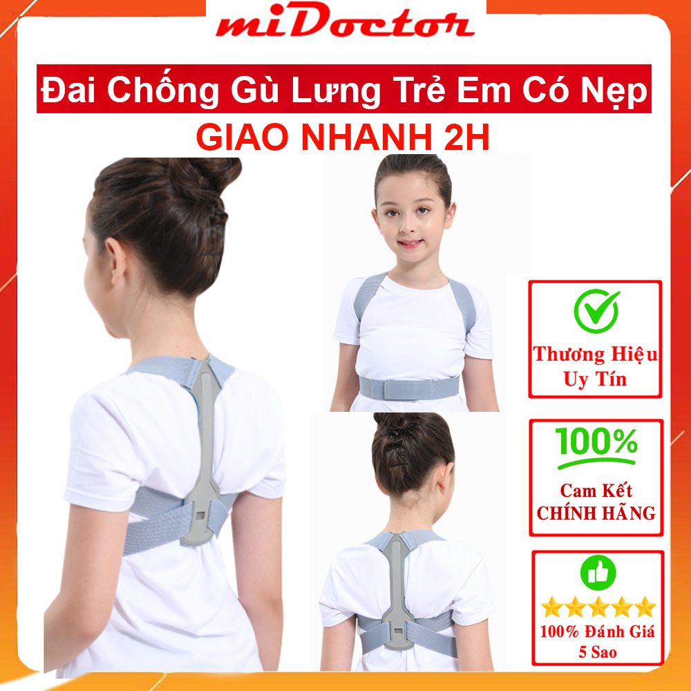 Đai Chống Gù Lưng Trẻ Em Có Nẹp Cho Bé Cân Nặng Từ 15 Kg Đến 40 Kg - Chính Hãng Midoctor - S - Xám
