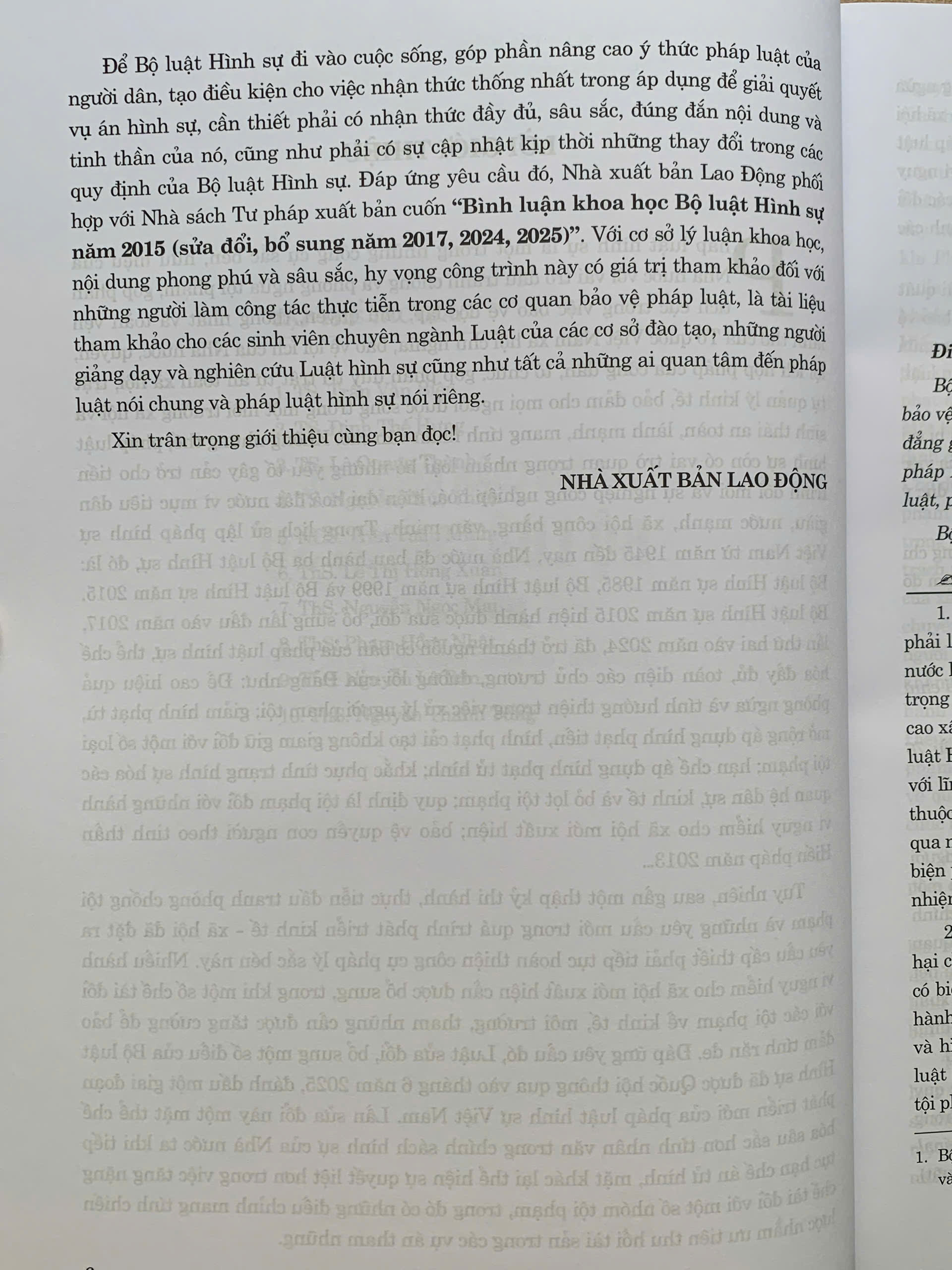 Bình luận khoa học Bộ luật Hình sự năm 2015 (sửa đổi, bổ sung năm 2017, 2024, 2025)