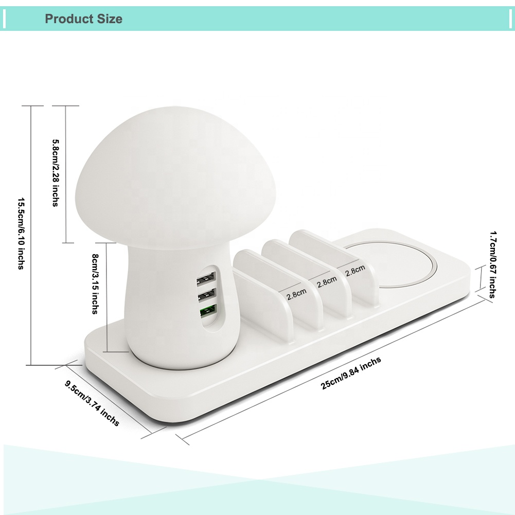 Adapter Củ Sạc Đa Năng Kiêm Đèn Nấm Để Bàn Reroka LS 2021 Đẹp Lung Linh Gọn Gàng Tiện Lợi Công Suất 40W Hỗ Trợ Sạc Nhanh QC3.0 Không Dây 10W Dùng Cho Điện Thoại Iphone Android Tablet - Hàng Chính Hãng