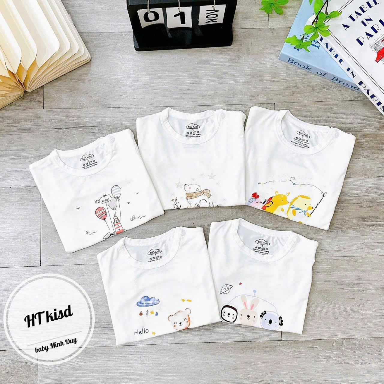 [6-14kg] Áo NGẮN TAY Có Nút Cài Vai Trắng Kem THUN LẠNH PETIT Mềm, Mát In Hình Dễ Thương