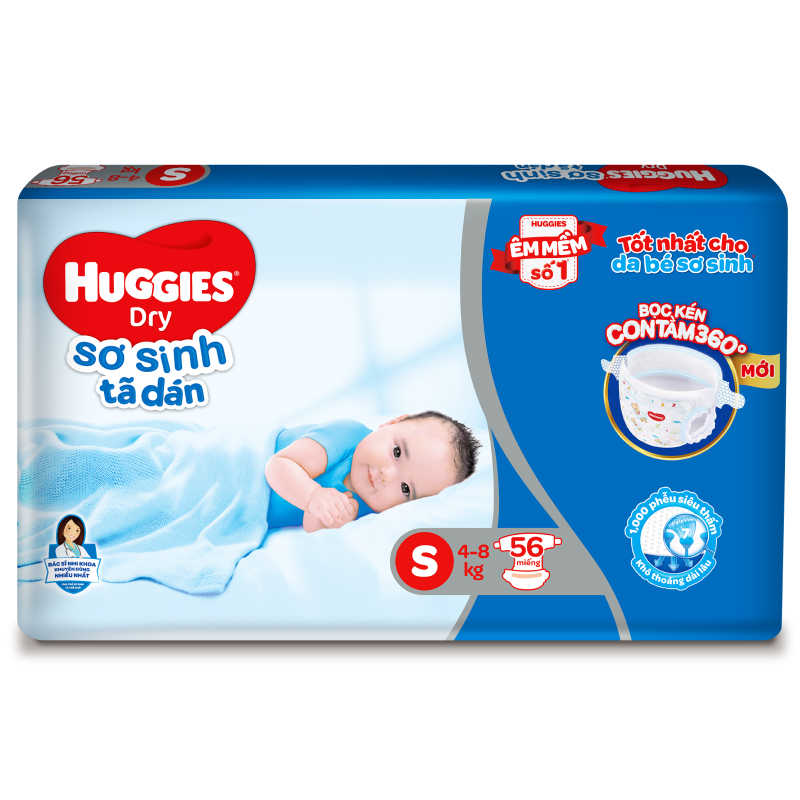 Tã dán Huggies Dry size S 56 miếng (cho bé 4 - 8kg)