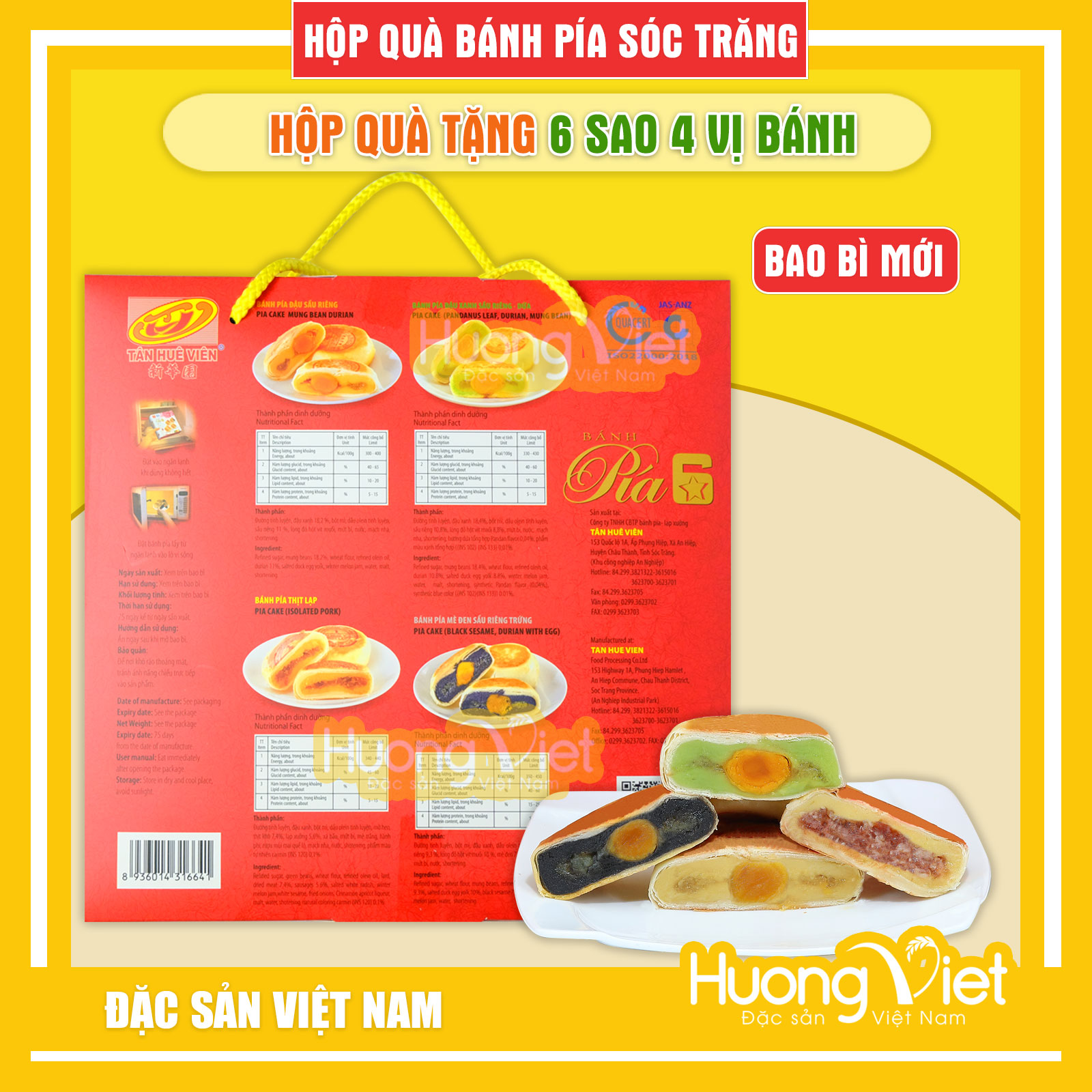 Đặc Sản Sóc Trăng - Hộp Quà Bánh Pía 6 Sao 4 Vị Tân Huê Viên, Bánh Pía Sóc Trăng Chính Hãng, Hộp Quà Tết 2022