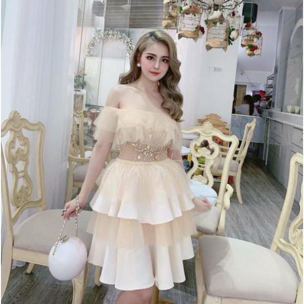 Đầm xoè bẹt vai cao cấp kết đá pha lê Sang Trọng - có size M//L đến 58kg - MS207V695 MMR