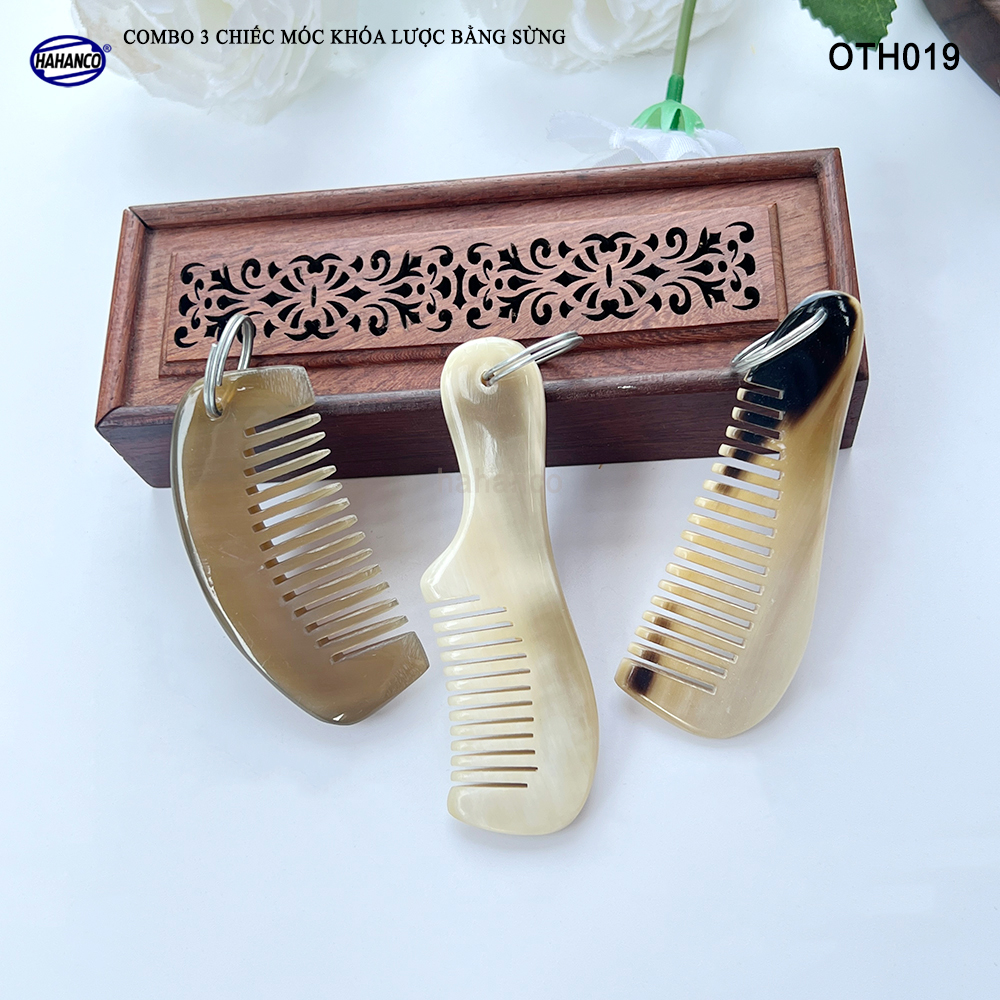 Combo 3 Móc treo chìa khóa / Chiếc lược mini bằng sừng trâu (OTH019) Nhỏ gọn - Tiện lợi